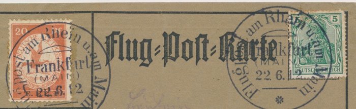 Tyske Kejserrige 1912 - Rhein-Main luftpost "EELP 20 Pf på luftpostkort - Michel Nr VI Stempel Frankfurt 220612