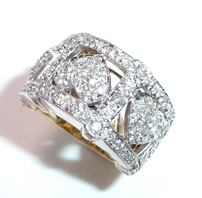 Ring - 14 karat Gulguld, Hvidguld -  1.00ct. tw. Diamant (Natur)  - Gr. 54 er udskiftelig