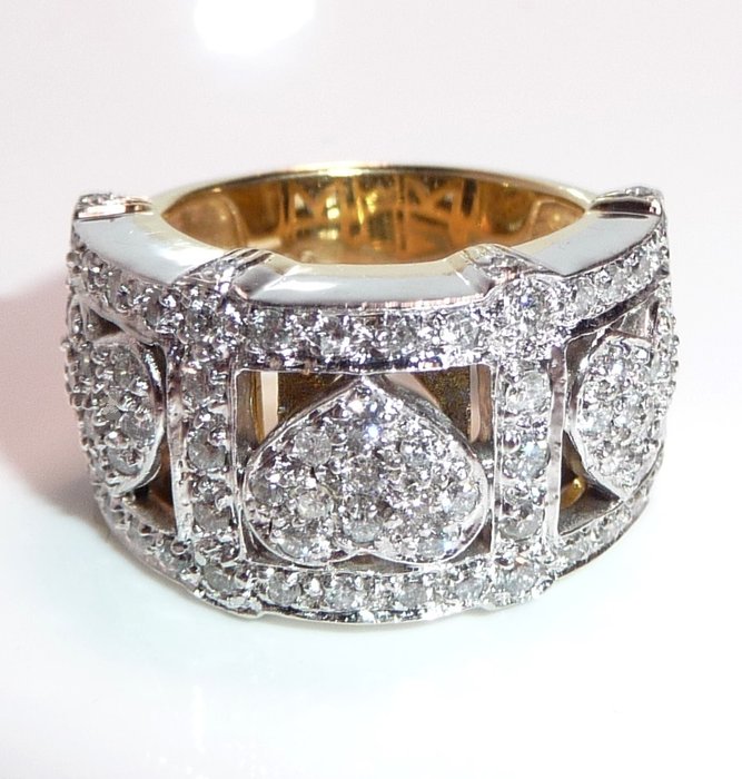 Ring - 14 karat Gulguld, Hvidguld -  1.00ct. tw. Diamant (Natur)  - Gr. 54 er udskiftelig