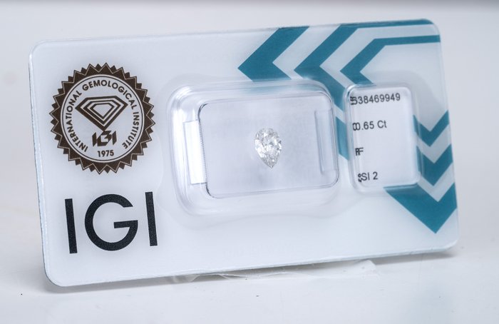 Ingen mindstepris - 1 pcs Diamant  (Natur)  - 0.65 ct - Pære - F - SI2 - International Gemological Institute (IGI)