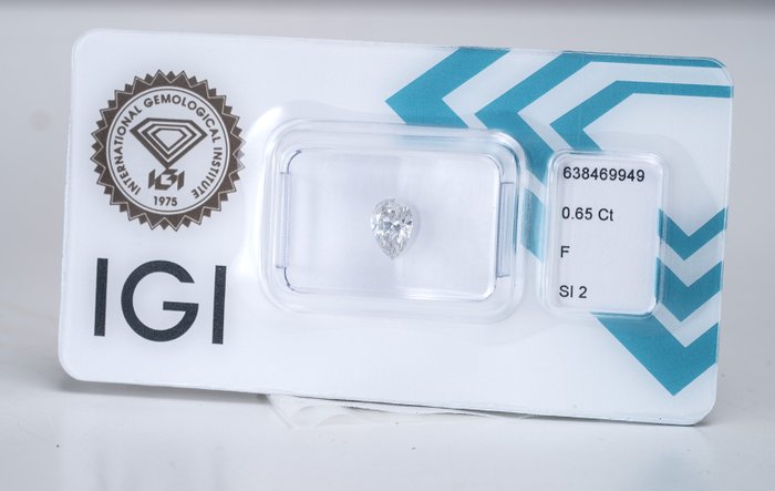 Ingen mindstepris - 1 pcs Diamant  (Natur)  - 0.65 ct - Pære - F - SI2 - International Gemological Institute (IGI)