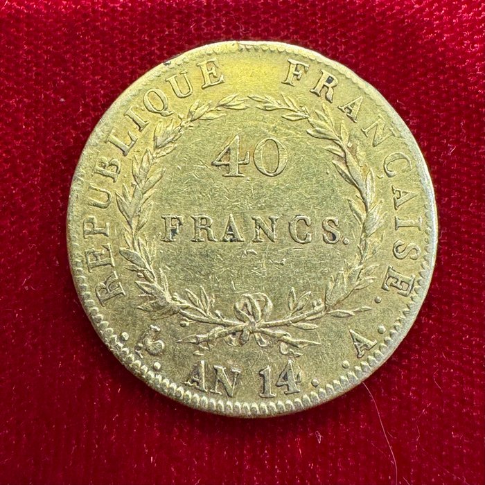 12,90 grams - Guld 900 - 40 Francs Napoleon I