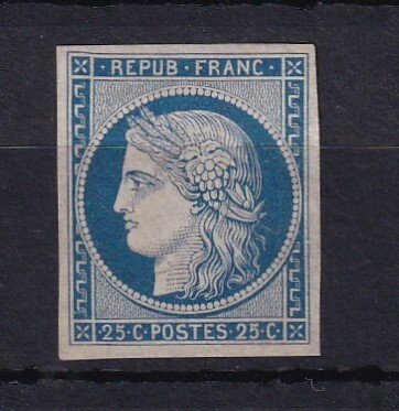 Frankrig 1862 - koster €625; genoptryk af Ceres 25c blå - Yvert n°4d