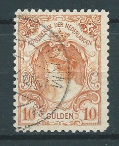 Holland 1905 - Dronning Wilhelmina ƒ10 orange smukt stemplet - NVPH 80