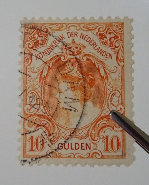 Holland 1905 - Dronning Wilhelmina ƒ10 orange smukt stemplet - NVPH 80