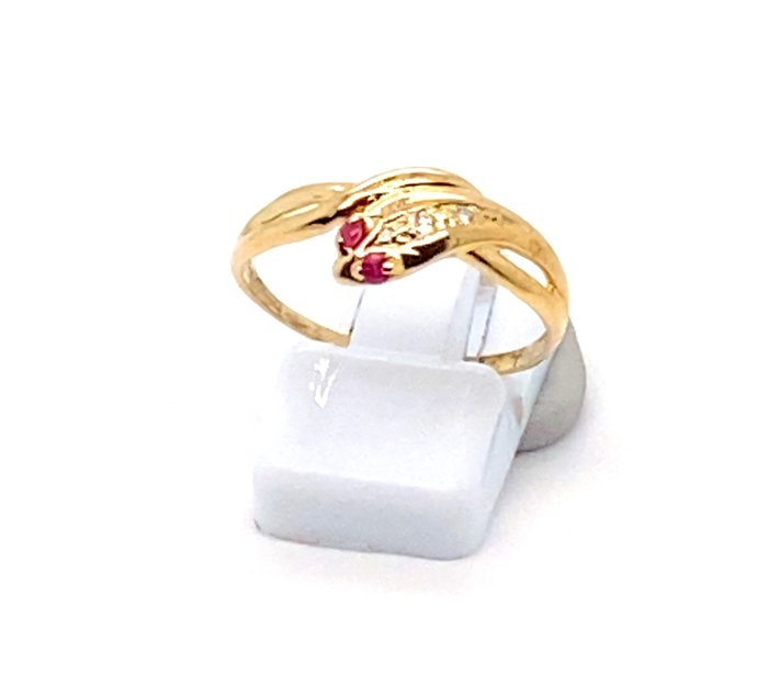 Ring - 18 kraat Gulguld -  0.13ct. tw. Diamant (Natur)  - Rubin - Snake Diamond Ruby Ring