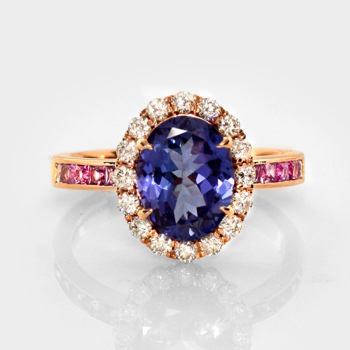 Ingen mindstepris - Ring - 14 karat Rosaguld -  3.05ct. tw. Tanzanit - Diamant - IGI 2,34 ct lavendel