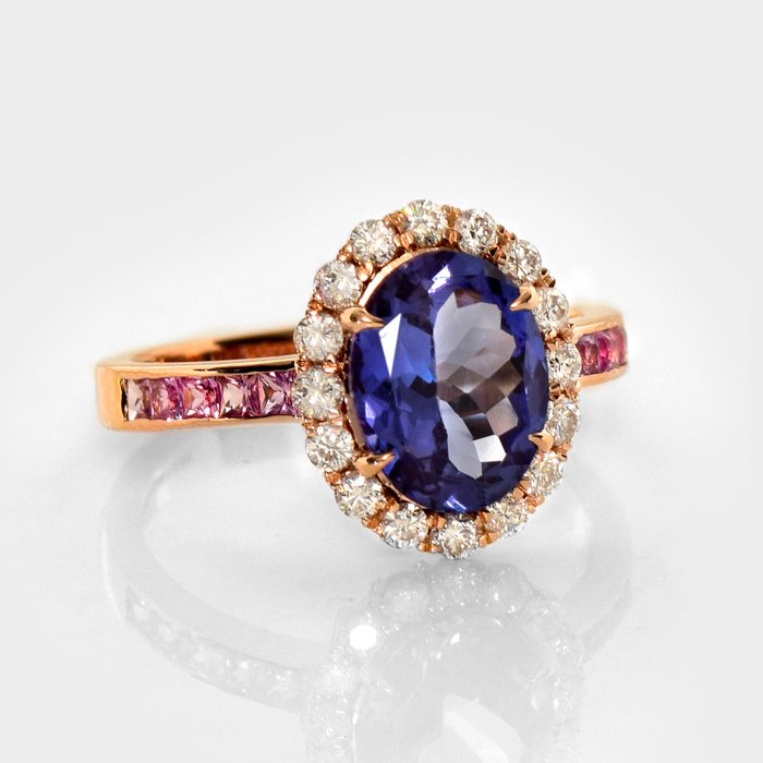 Ingen mindstepris - Ring - 14 karat Rosaguld -  3.05ct. tw. Tanzanit - Diamant - IGI 2,34 ct lavendel