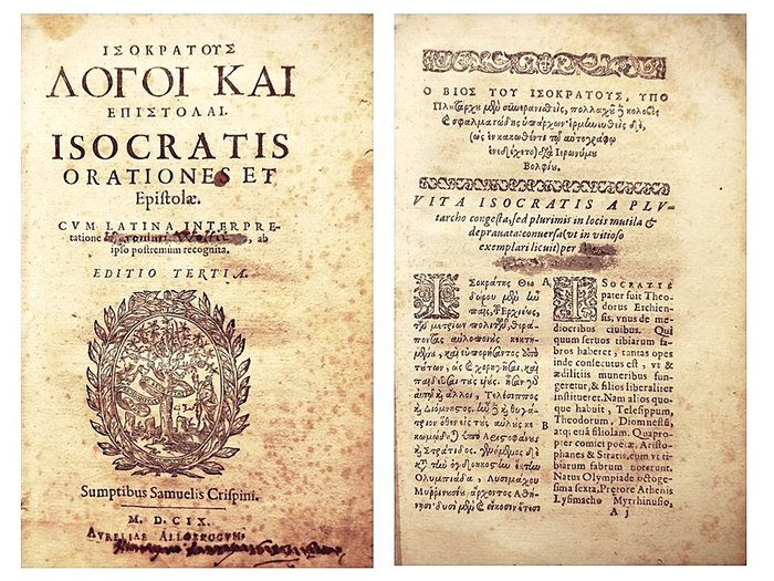 Isocrate - Isokratous Logoi kai Epistolai Isocratis Orationes et Epistolae - 1609