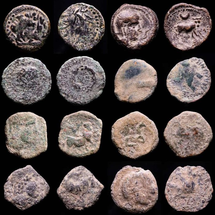 Ibero-Roman. Lot comprising eight (8) coins, Asses, Semis, Quadrans, Sextans from (Turiaso, Corduba, Obulco, Carteia, Gades..........) mints.  (Ingen mindstepris)