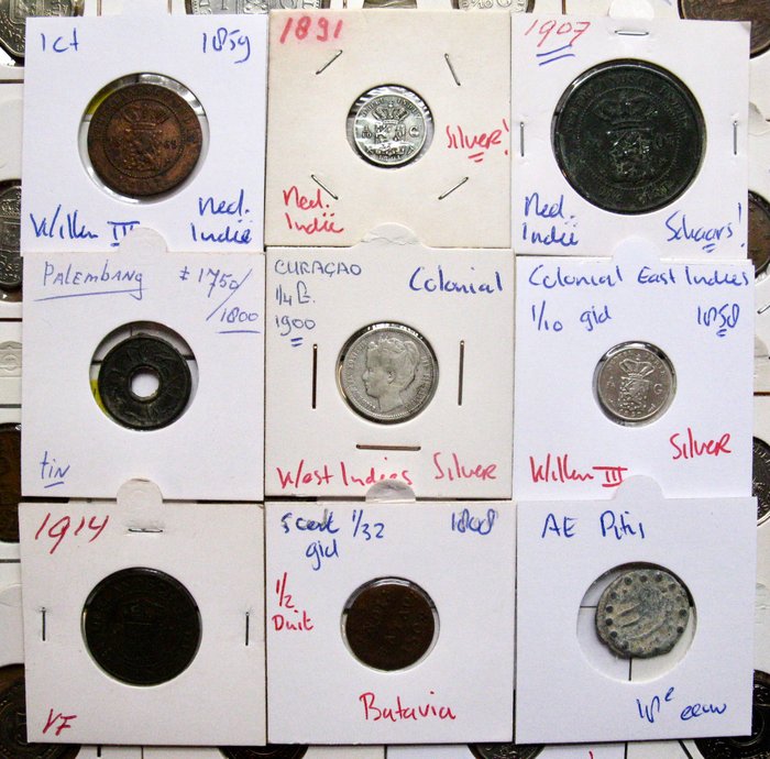 Det hollandske kolonirige og oversøiske territorier. Extensive collection of 235+ various coins 1/2 VOC Duit/10 Gulden 1732-2014 including many silver ones