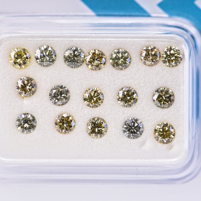 Ingen mindstepris - 17 pcs Diamant  (Naturfarvet)  - 125 ct - Rund - Fancy Brunlig Grønlig Gul - I1 SI2 - International Gemological Institute (IGI)