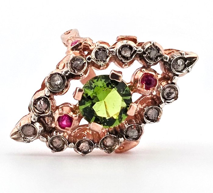 Ingen mindstepris - Ring - 9 kt. Rosaguld, Sølv -  2.48ct. tw. Peridot - Rubin