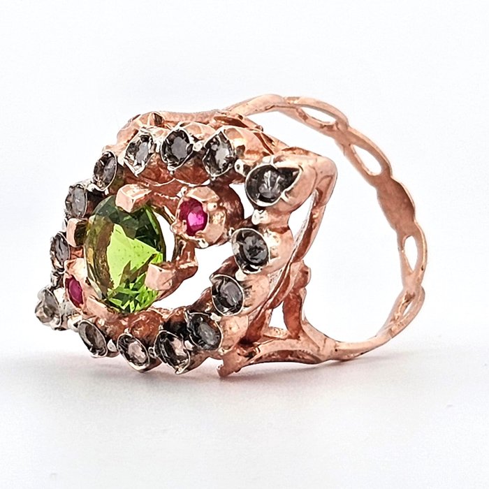 Ingen mindstepris - Ring - 9 kt. Rosaguld, Sølv -  2.48ct. tw. Peridot - Rubin