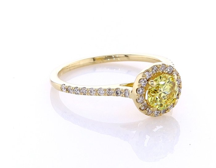 Ring - 14 karat Gulguld -  0.86ct. tw. Diamant (Naturfarvet) - Diamant