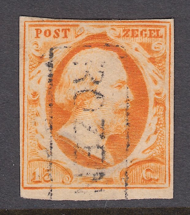 Holland 1852 - Kong Willem III med Rozendaal stopstempel i æske - NVPH 3