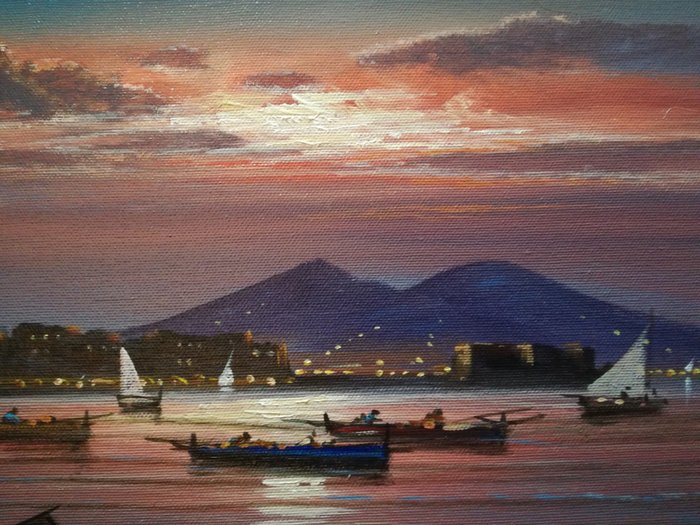 Mario Galanti (XX) - Tramonto a Napoli, Palazzo Donn'Anna