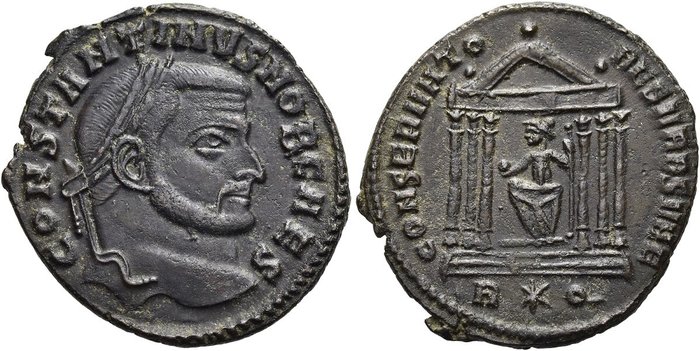 Romarriket. Constantine I (AD 306-337). Follis AD 307 - CONSERVATORES VRB SVAE