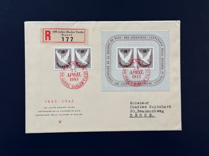 Schweiz 1945 - Schweiz 1945 brev med blok 12 og særlig annullering - Michel Block 12