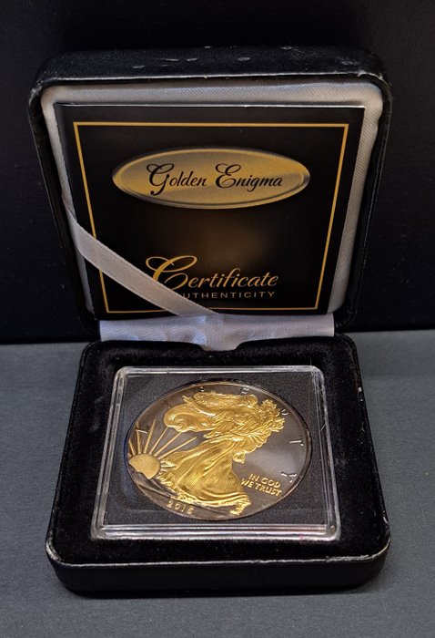 Förenta staterna. 1 Dollar 2015 Silver Eagle - 1 Oz. - Black Ruthenium and 24 kt gold - Golden Enigma Edition  (Ingen mindstepris)