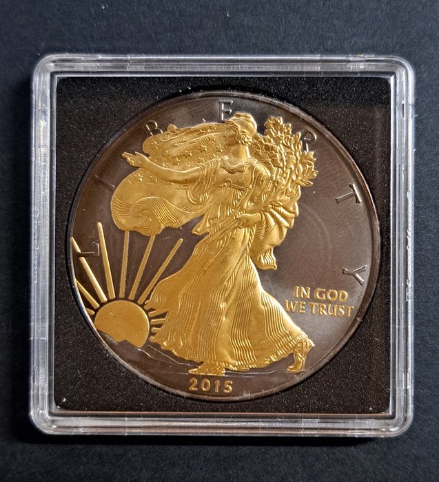 Förenta staterna. 1 Dollar 2015 Silver Eagle - 1 Oz. - Black Ruthenium and 24 kt gold - Golden Enigma Edition  (Ingen mindstepris)