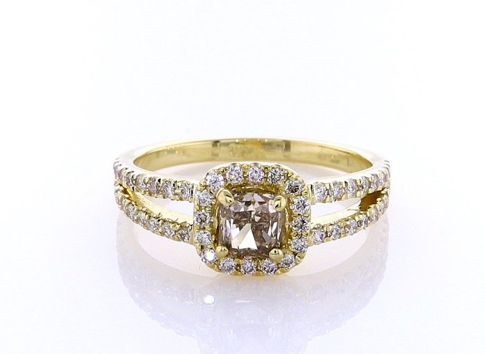 Ring - 14 karat Gulguld -  0.96ct. tw. Diamant (Naturfarvet) - Diamant