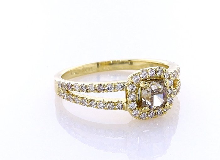 Ring - 14 karat Gulguld -  0.96ct. tw. Diamant (Naturfarvet) - Diamant