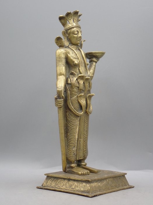 Statue med cobra bælte og øreringe - Bronze - Indien/Sri Lanka - slutningen af det 19. - 20. århundrede