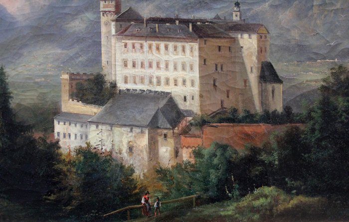 Ferdinand Lepie (1824 - 1883) - View of the castle Ambras in Innsbruck