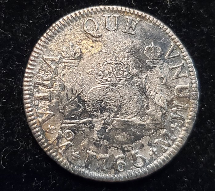 Spanien. 2 Reales 1765 Carlos III, QUE  (Ingen mindstepris)