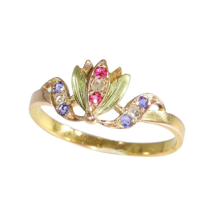 Ingen mindstepris - Ring - 18 kraat Gulguld, Rosaguld - Diamant - Strass 1900-tallets jugendstil