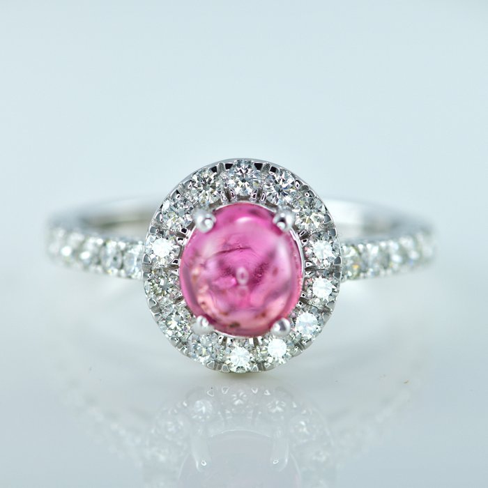 Ring - 14 karat Hvidguld -  2.23ct. tw. Spinel - Diamant - Burma Spinel Ring