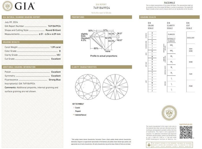 1 pcs Diamant  (Natur)  - 109 ct - Rund - D (farveløs) - VS1 - Gemological Institute of America (GIA)