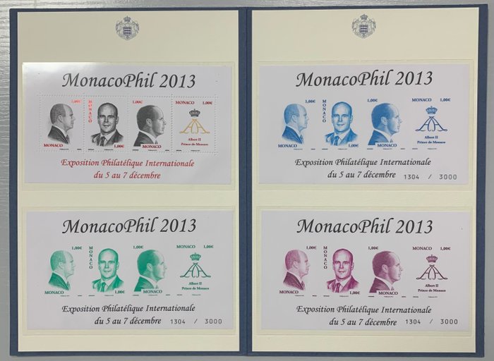 Monaco 2013 - Filatelistisk indsats fra 2013 inklusive de 4 Monacophil blokke Oplag 3000 eksemplarer kun!!! - Yvert et Tellier n° F2903  Blocs 102 102a et 102b