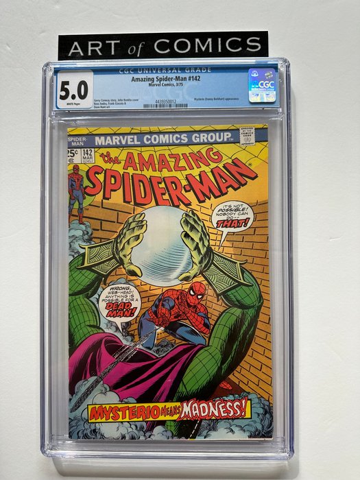 The Amazing Spider-Man #142 - Mysterio Appearance - CGC Graded 5.0 - Mid Grade! - White Pages! - 1 Graded comic - Første udgave - 1975