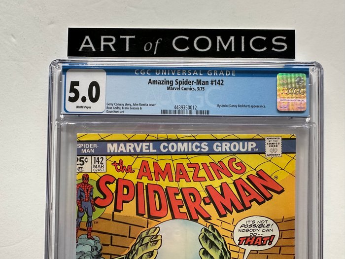 The Amazing Spider-Man #142 - Mysterio Appearance - CGC Graded 5.0 - Mid Grade! - White Pages! - 1 Graded comic - Første udgave - 1975