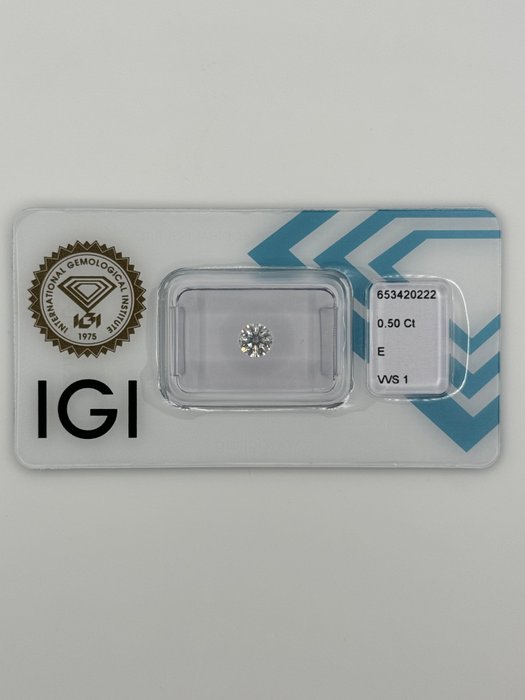 1 pcs Diamant  (Natur)  - 0.50 ct - Rund - E - VVS1 - International Gemological Institute (IGI) - *3EX* *IDEAL*