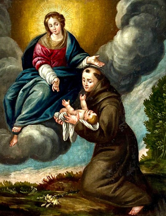 Carlo Maratta (1625-1713) Bottega di - La Vergine offre il Bambino a San Francesco