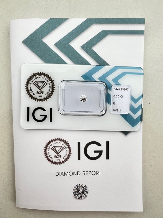 Ingen mindstepris - 1 pcs Diamant  (Natur)  - 0.30 ct - Rund - E - VVS1 - International Gemological Institute (IGI)