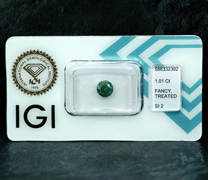 1 pcs Diamant  (Farvebehandlet)  - 101 ct - Fancy intense Blålig Grøn - SI2 - International Gemological Institute (IGI)