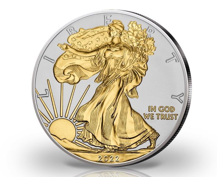 Förenta staterna. 1 Dollar 2022 Walking Liberty - Gold Gilded, 1 Oz (.999)  (Ingen mindstepris)