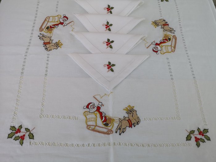 Christmas tablecloth hand embroidered - Dug  - 270 cm - 175 cm