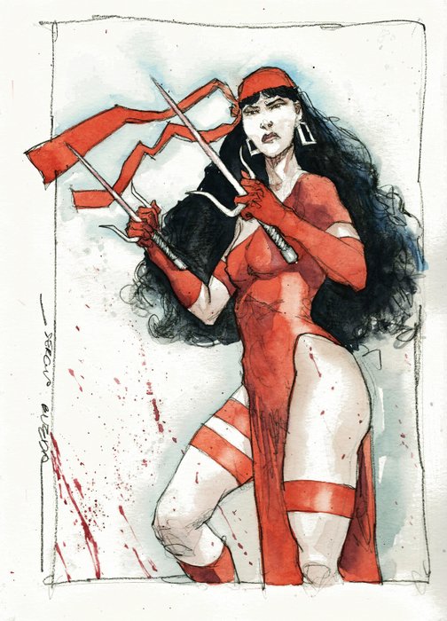 Sergio Bleda - Elektra Unleashed- Original Watercolor Painting - Hand Signed