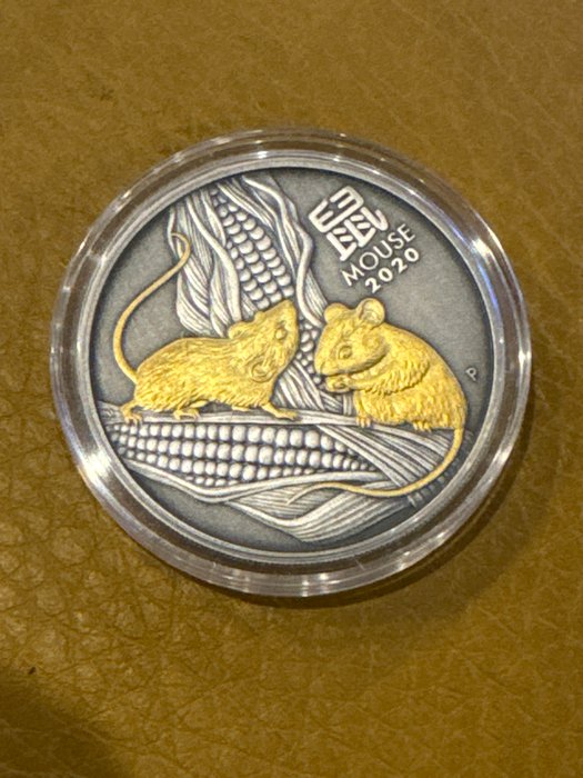 Australien. 1 Dollar 2020  Jahr der Maus -, Antique Finish Gold Gilded 1 Oz (.999)  (Ingen mindstepris)