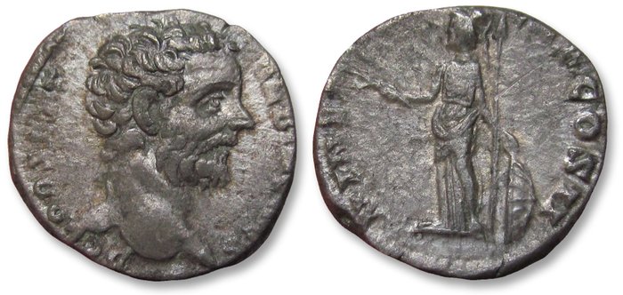 Romarriket Clodius Albinus (AD 195-197) Denarius Rome mint 194-195 AD - MINER PACIF COS II helmeted Minerva standing left -