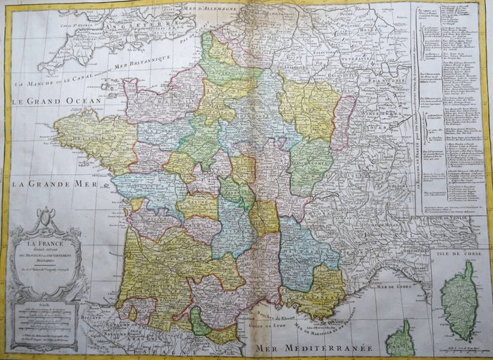 Europa - Frankrig; Robert de Vaugondy - La France divisée suivant ses Provinces ou Gouvernements Militaires - 1761-1780