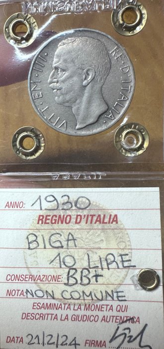 Kongeriget Italien. Vittorio Emanuele III. 10 Lire 1930 “Biga"