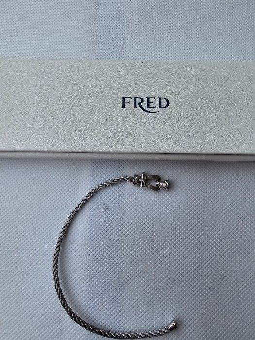 Fred - Armbånd - Bracelet Force 10 Moyen modèle or blanc 750/1000e et diamants - 18 kraat Hvidguld, Stål -  0.12ct. tw. Diamant (Natur)  - Fred