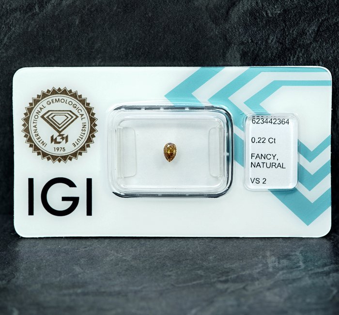 1 pcs Diamant  (Naturfarvet)  - 0.22 ct - Fancy Brunlig Gul - VS2 - International Gemological Institute (IGI)