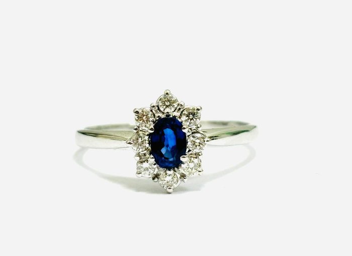 Ring - 18 kraat Hvidguld -  1.35ct. tw. Safir - Diamant - Fremstillet i Italien